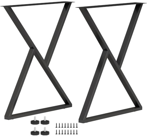 HOMCOM Patas de Mesa de Acero Juego de 2 60x10x72 cm Negro Comedor | en Forma de X, para Muebles Industriales, Almohadillas Ajustables, Tornillos, para Mesa de Comedor, Banco