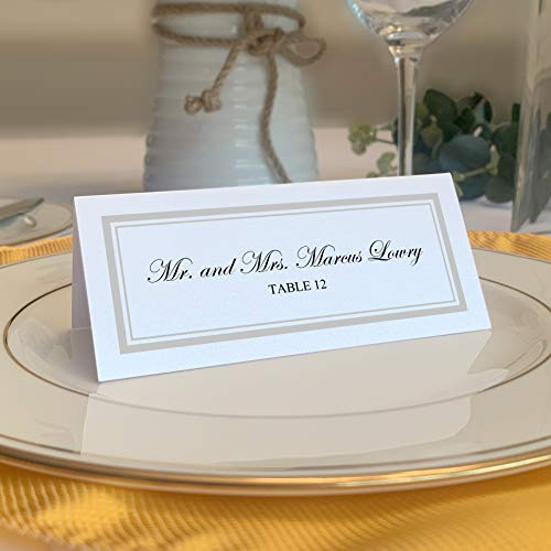 Double Line Border Printable Place Cards, Silver, Set of 60 (10 Sheets), Laser & Inkjet Compatible - Wedding, Party, Dinner, and Special Events - Made in the USA