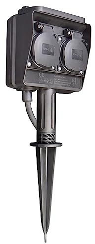 MC Power - Gartensteckdose | 2-Fach Außen-Steckdose, Schutzklasse IP44 Mehrfachsteckdose mit Erdspieß, 3m Kabel für Außenbereich, Camping, Zelten, Garten