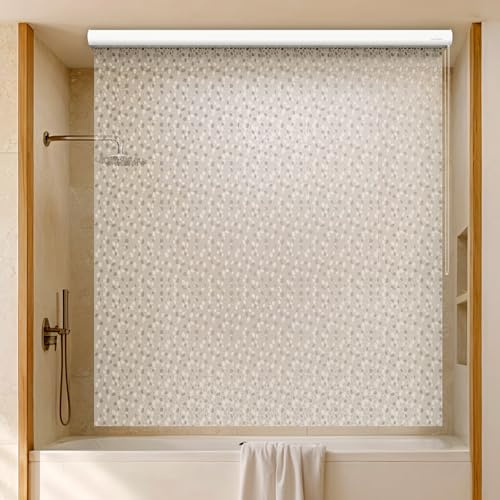 Jakooz Rollup Shower Curtain for Bathroom. Waterproof, 100% PEVA, Heavy Duty Shower Roller Blind Curtain for Bathtub. No Rods, No Hooks, No Rings! (56x95) (Sparkle)