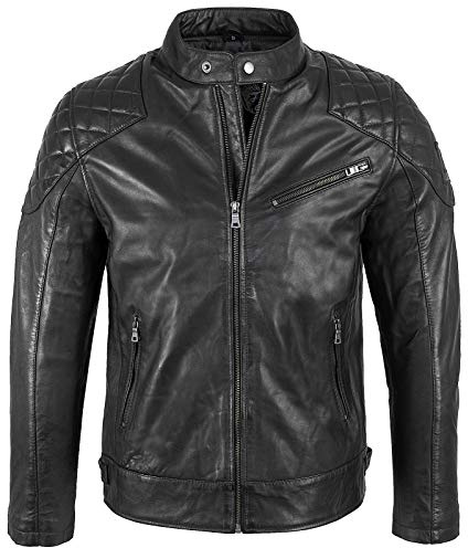 Rock Creek Herren Lederjacke Biker Jacke Echtleder Motorradjacke Leder Jacken Herrenjacke Braun Winterjacke, L, Schwarz H-180