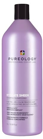 Pureology Hydrate Sheer Shampoo - Lightweight, Moisturizing Shampoo For Fine, Dry, Color Treated Hair, Sulfate-Free & Vegan, 33.8 Fl Oz