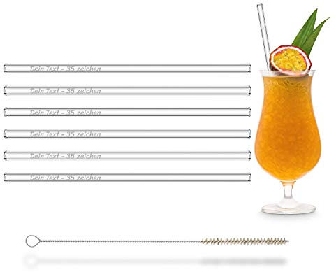 HALM Glas-Strohhalme mit persönlicher Gravur - 6 Stück gerade 23 cm Glasstrohalme - Personalisierte Geschenke - Geburtstag Hochzeit - Personalisierbar - Glastrinkhalme
