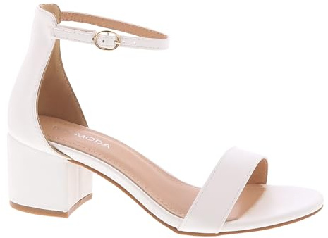 TOP Moda Darcie-1 Ankle Strap Dressy High Heel Sandal, Non-slip Sole, For Wedding, Party, Prom, Evening Wear, or Any Occasion, Sleek Style Block Heel Sandals, White PU, 8