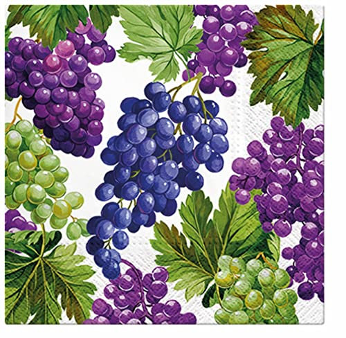 PAW - Servietten 3-lagig (33 x 33 cm) I 20 Stück I Perfekt für Geburtstage, Partys, Hochzeiten, Kommunion und Feiern I Papierservietten Bunt - Saftige Früchte I Farbe: Natural Grapes