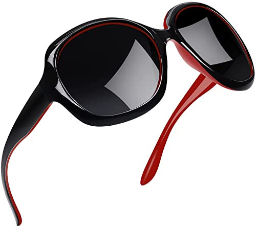 Joopin Übergroße Polarisierte Sonnenbrille Damen Trendy und Moderne Dunkle Sonnenbrille Groß Klassische Oversized für Fahren Angeln und Reisen (Mode Schwarz Rot)