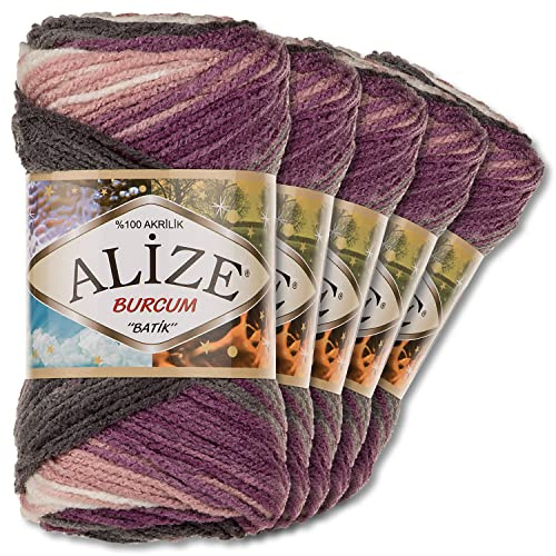 Wohnkult Alize 5 x 100g Burcum Batik Premium Wolle 100% Acryl | 29 Farben Farbverlauf Akzente Accessoire Häkeln Stricken Kleidung (1986)