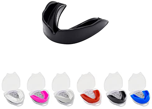 Mundschutz Gum Shield - Professioneller Mundschutz Slim Fit mit Tasche für Kontaktsport, Rugby, Kampfsport, Judo, Karate, Rugby, MMA, Boxen, Hockey, Fußball (Schwarz, Erwachsene(+12))