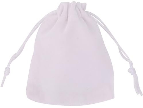 WedDecor Mini Drawstring Velvet Bags 7cm x 9cm, White, 10pcs | Small Jewellery Pouches, Wedding Favor Sacks, Party Supplies, Mini Gift Bags for Birthday, Christmas & Events
