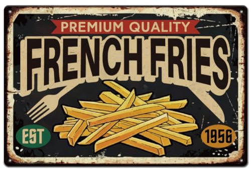 SUPERDANT Tin Sign French Fries Vintage Metal Sign Fast Food Sign Movie Theater Store Iron Decor Bar Restaurant Metal Plaque Retro Wall Art Poster Metal Wall Decor for Bar Cinema Cafeteria