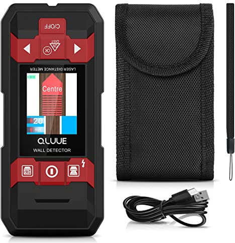 QLUUE Telémetro láser (40 m) y buscador de líneas Dispositivo de medición Multifuncional Recargable por USB 2 en 1 Que Mide Distancia, área y Volumen y alternancia de Pernos de Madera