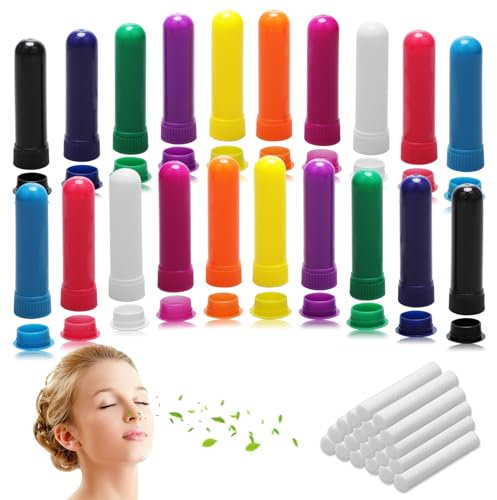 Bmliingchau 20 Stück Ätherisches Öl Röhren Riechstifte für Ätherische öle Docht Inhalierstift Riechstifte für Nase Inhalierstift für die Nase-Nasen Inhalatoren Röhrchen für Aromatherapie und Parfüm
