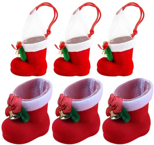 Botas de Navidad para Caramelos, Botas de Papá Noel, 6 Unidades con Botas de Campana, Bolsas de Almacenamiento de Caramelos, Adorno de bastón de para Chimenea, Vacaciones, Temporada para