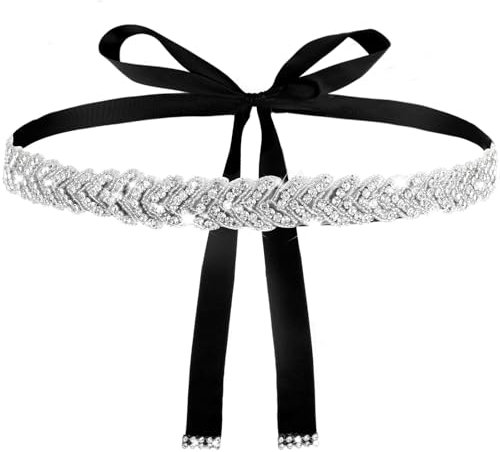 Thinp Braut Strass Silber Gürtel,Strass Kleid Gürtel,Taillengürtel Damen Glitzer Silber,Damen Kristall Hochzeit Gürtel,Kristall Bindegürtel Schärpe Damen,für Braut Brautjungfer Hochzeit Party Kleid