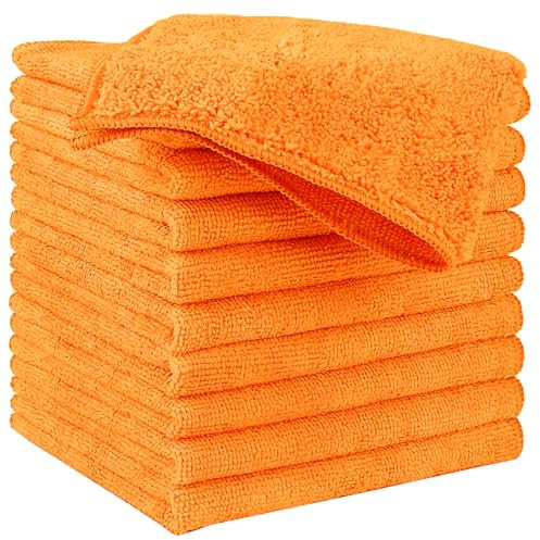 HIDMD Panni per la pulizia in microfibra, panni multiuso in microfibra, panni per la pulizia senza striature, confezione da 10, 30 x 30 cm Arancione