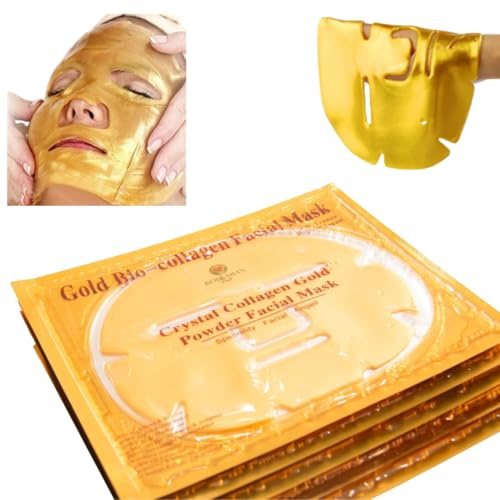 Spa Grade Luxury Gold Bio-Collagen Face Masks Ultra-Hydrating & Brightening with Royal Jelly & Natural Extracts. Reduces fine lines. Soothing & ultra thin. Pack of 5 by Bohemian Heart