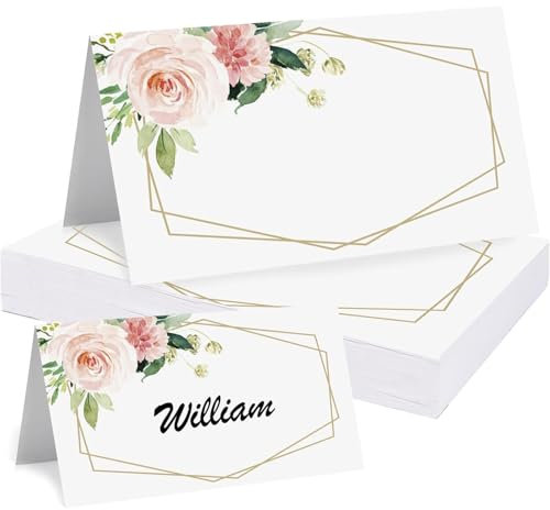 HSYTEK 50 Stück Tischkarten Hochzeit, 9cm*5cm Blumen Tischdekoration Namenskarten，Platzkarten für Hochzeiten, Taufen, alle Arten von Zusammenkünften
