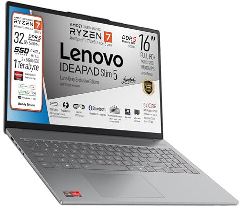 Lenovo, pc portatile Notebook, AMD Ryzen 7 7735HS 8 Core, DDR5 32Gb, Display WUXGA 16 IPS FHD+, SSD 1Tb (2 X 512Gb), Wi-Fi 6, Bt, USB Thunderbolt, Tastiera retroilluminata, Win11 Pro, Pronto all'Uso