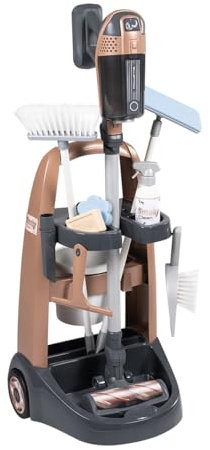 Smoby - Rowenta - Carrito de Limpieza + Aspiradora Escoba - Juguete de imitación - Función electrónica - 10 Accesorios - A Partir de 3 años - Fabricado en Francia