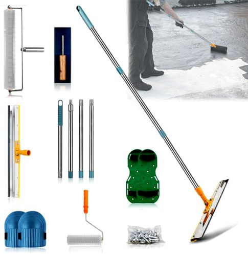 Juego de revestimiento de suelo, compuesto de compensación para suelo, con rodillo de púas de 50 cm, rodillo de pintura, espátula de acero inoxidable de 56 cm, zapatillas, mango de extensión extraíble