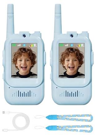 Talkies-Walkies Vidéo pour Enfant, Talkies-Walkies Longue Portée De 100 À 400 M Rechargeables, Jouet À Changeur De Voix avec Écran D'affichage, Chat Vidéo en Temps Réel, Camping en Plein Air