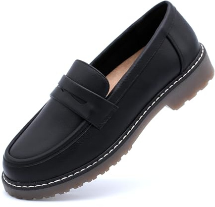 Womens Loafers Shoes Platform Chunky Penny Loafer Lug Sole Comfortable Slip On Work Office Business Casual Dressy Fashion Driving Moccasins Women Shoes Pu Black Size 5