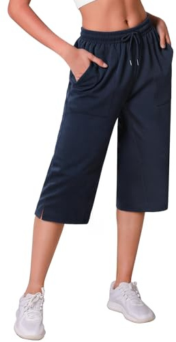 Crewhpo Pantacourt Femme Longueur 3/4 Taille Haute Poches Style Sport | Tissu Léger et Souple, Longueur Trois Quarts, Taille Haute Confortable, Pour Yoga, Marche et Loisirs, Pour un Confort Durable