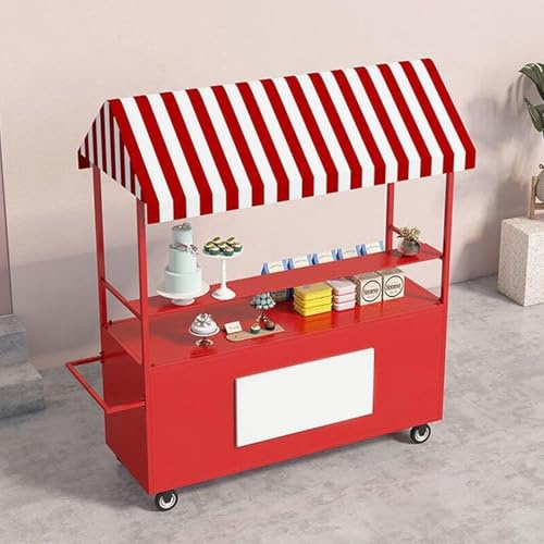 HARELA Genérico Puesto de Mercado con Toldo, Carrito de Comida callejera con Ruedas, Carro de Venta Ambulante para Perritos Calientes/Salchichas/Pan para ferias(Red,140cm/55.1in)