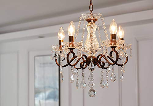 Saint Mossi Vintage Kristall Kronleuchter 5 flammiger, Eleganz im Antik Design für Wohnzimmer, Esszimmer & Schlafzimmer, Rost Lackierter Rahmen (H42x B42x L42 cm) E14 Fassung