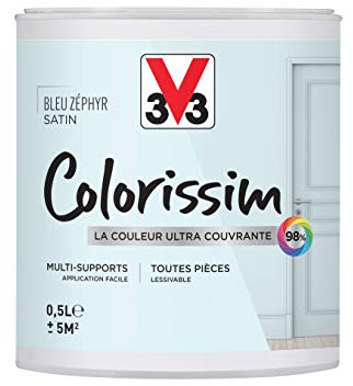 V33 Peinture multi-supports COLORISSIM® SAT Bleu zéphir SATIN 0,5 L