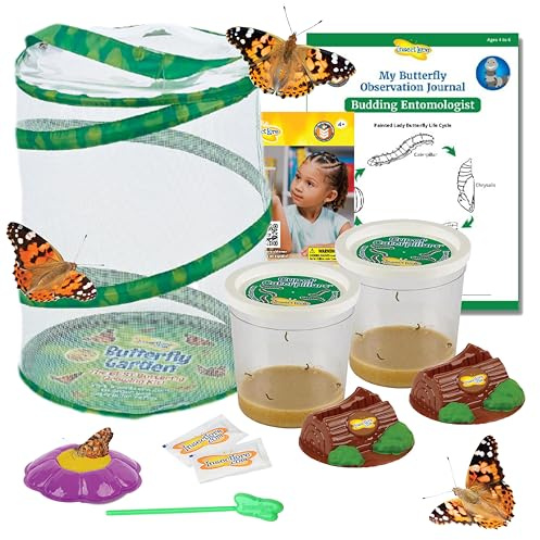 Insect Lore Butterfly Garden Kit – 10 Live Caterpillars, Habitat, STEM Journal, 2 Chrys-a-lid Holding Logs & Feeder – Grow & Release Painted Lady Butterflies – Educational Science Toy