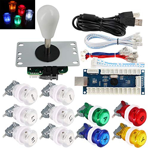 SJ@JX Arcade Game Stick DIY Kit with Logo LED Buttons, 8-Way Joystick, USB Encoder Cable Controller for PC, MAME, Raspberry Pi, Android