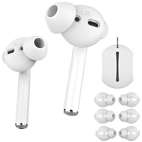 AhaStyle Ohrpolster aus Silikon - Anti-Rutsch Schutz Headset mit Aufbewahrungshaken Tasche für Apple AirPods 2 & 1 (2 Paare Groß & 2 Paare Klein, Weiß)