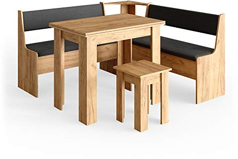 Vicco Combinazione di panche e tavolo ad angolo Roman, Rovere dorato, 150 x 150 cm con tavolo, adatto per il posizionamento ad angolo in cucine e sale da pranzo