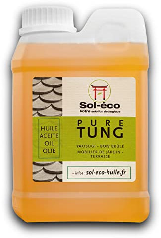 (Sol-éco) Huile Pure Tung | Protection et entretien du bois intérieur/extérieur | Contact alimentaire | Meubles de jardin, plan de travail, terrasse, cuisine, planches à découper, teck, parquet 1L