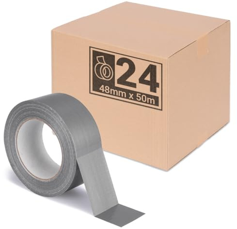 verpacking Premium Panzertape 50 m x 48 mm Silber Gewebeband Gaffa Tape Reparaturband hohe Klebekraft Klebeband mit Naturkautschuk-Kleber (24 Stück)