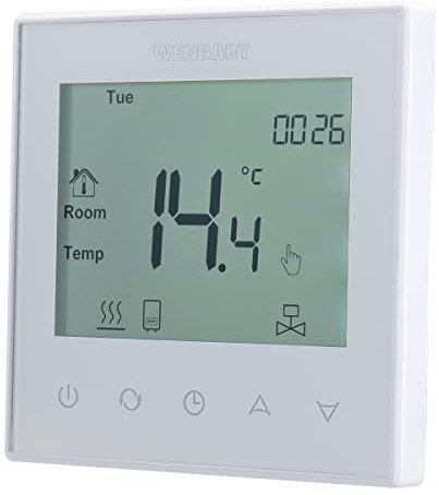 Wengart Digital Thermostat für Elektrische Fußbodenheizung Heizsysteme WG505, AC230V 16A, Unterputz Programmierbar, mit 3m fühler,Weiß