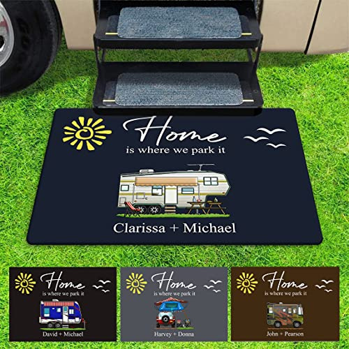 Personalized Home is Where We Park It Doormat Camping - Custom Family Name Camping Door Mat, Camper RV Accessories Inside Outside, Travel Trailers Campsite Decorations, Decorative Gift Motorhome Rugs