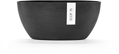 Ecopots Pflanzschale Sofia Dunkel Grau - 30 x 13 cm oval groß - Pflanzentopf aus Recycling Kunststoff - Übertopf modern - Blumentopf für Indoor und Outdoor - Schale flach/niedrig