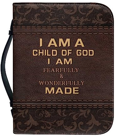 Kuiaobaty Lord Quotes Bibelhülle mit Taschen, brauner Damastdruck, Buchhülle, PU-Leder, Reißverschluss, für Studium, Bibel, klein und groß