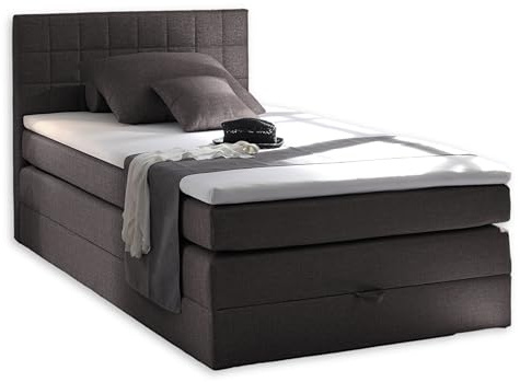 Hawaii 2 Boxspringbett 120x200 mit Bettkasten, Anthrazit 2 - Bequemes Bett mit 7-Zonen-Federkern Matratze H2-H3 & Komfortschaum Topper - 121 x 107 x 209 cm (B/H/T)