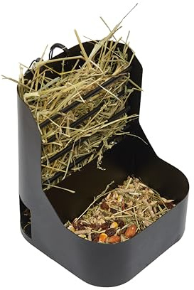 Trustic Comedero de heno y comida para conejo, cobaya, conejo, chinchilla, contenedor de metal resistente de 5.5 x 5.5 x 7 pulgadas