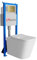 lavita LAV 101 Elemento de Pared para Inodoro 40 cm + Inodoro suspendido suspendido MAIO Blanco sin Borde + Panel de Control LAV 200.4.5 Dorado | Conjunto Completo | Cisterna empotrada | Juego