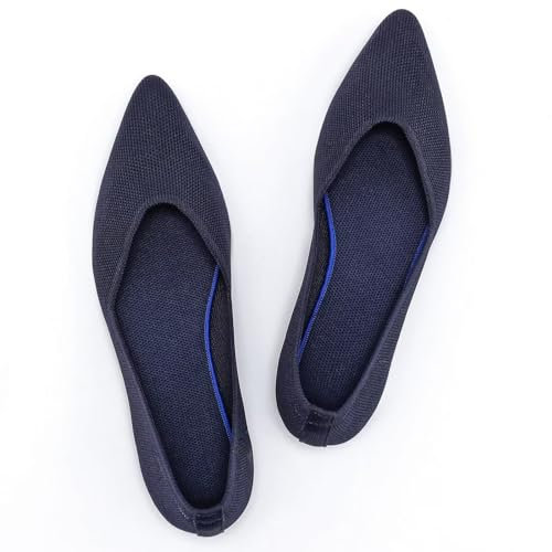 Frank Mully Flache Damenschuhe, Klassische Flache Schuhe mit spitzer Zehenpartie, gestrickte Abendschuhe, weiche Flache Schuhe für Damen, bequem und elegant, Blau, 37 EU