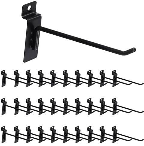 Yauhar 30Pcs 6 Inch/15CM Silver Slatwall Panel Hooks, Heavy Duty Slat Wall Hanging Display Hooks Pegboard Metal Hanger Hook for Gridwall Garage Shop Retail (Wire Diameter 5.6mm/ 0.22”)