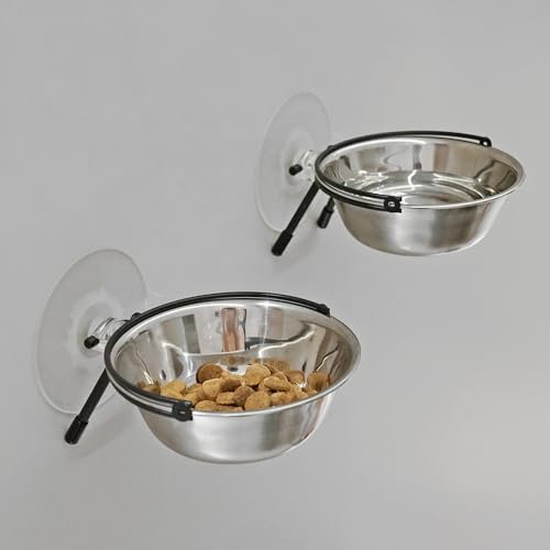 PETKARAY Cuencos de ventana para gatos, cuenco de comida para gatos para ventana, estación de alimentación para gatos a prueba de perros, cuenco plegable de acero inoxidable para gatitos, 12 onzas