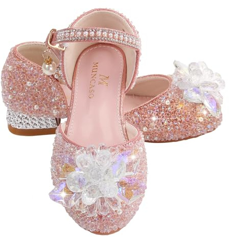 M MUNCASO Mary Jane Prinsesskor med glänsande rosett, glitterskor för flickor, festskor, blomsterflickor, för banketter, födelsedagsfester, cosplay dansskor, Rosa 1, 8.5 UK Child