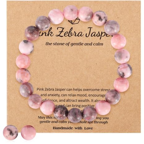 Onperpoe Perlenarmband Damen Herren Hochwertiges Rosa Jaspis Heilsteine Armband 8mm Natürliche Edelstein Armband Kristalle Steine Yoga Armband Damen Schmuck Geschenk für Tochter Freundin Schwester