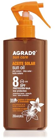 Agrado Huile solaire SPF 8 aux extraits naturels imperméable 200 ml