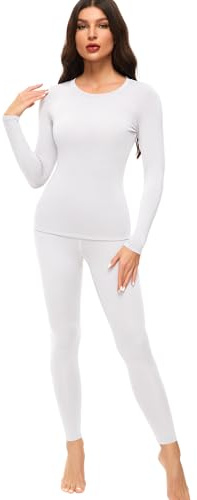 sous Vetement Thermique Femme Haut Manches Longues Pantalon Chaud & Léger Col Rond Ensemble Ski Hiver en Polaire Leggings